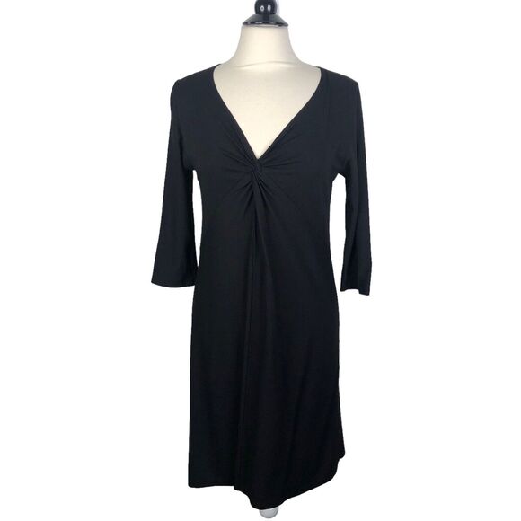 Eileen Fisher Black Twist Knot Front 3/4 Sleeves Dress Women's Size M - Picture 1 of 6